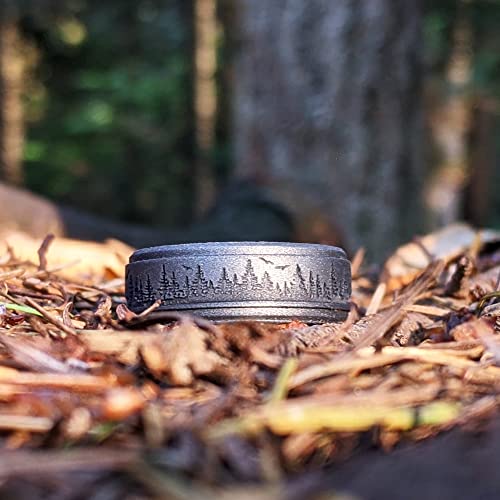 Knot Theory Forest Silicone Ring For Men - Dark Silver Size 12, Breathable Comfort Fit 8Mm Bandwidth #TOP1