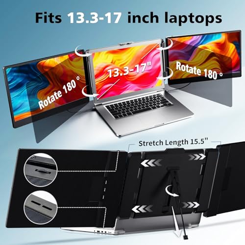 Image of ROYY Laptop Screen Extender Double Monitor - 14 inch 1080P Portable Monitor FHD Attachment Extra Screen Compatible with Windows Mac Dex Chrome Travel Work Fits 13-17 inch Laptops