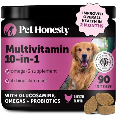 Pet Honesty Multivitamin Dog Supplement, Glucosamine Chondroitin for Dogs, Probiotics, Omega Fish Oil, Dog Supplements & Vitamins, Dog Vitamins for Skin and Coat Allergies, (Chicken 90 ct)