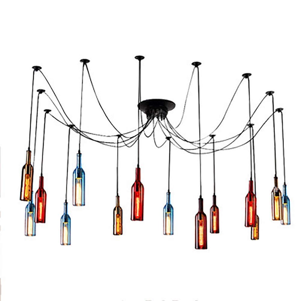 Lampe de plafond en verre de vin clair industrielle 15 lampes au design artistique unique