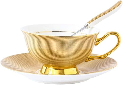 Juego de platillos de taza de café de té de la tarde de estilo inglés de porcelana de hueso delicadas tazas doradas café