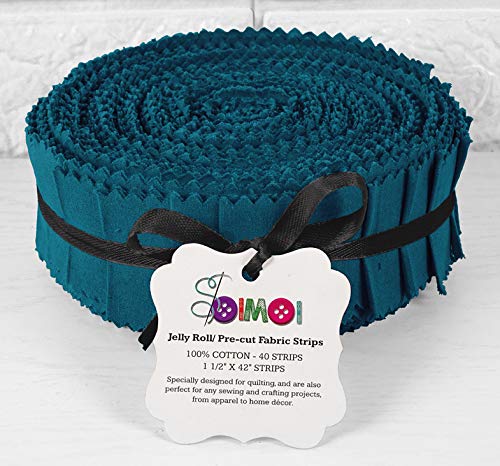 Soimoi 40Pcs Solid Teal Blue Cotton Precut Fabrics for Quilting Craft Strips 1.5 Inches Jelly Roll