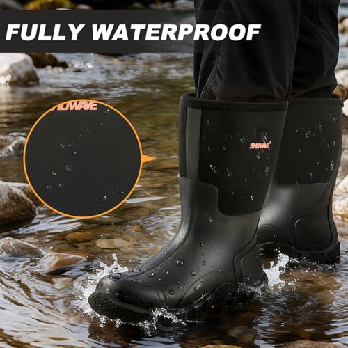 Showave Rain Boots Men Insulated Rubber Boots for Men Waterproof Mud Boot Slip On Garden Boot for Farming Hunting Fishing - Image 3