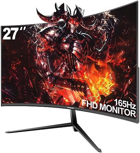 Gawfolk Curved 27 inch Gaming Monitor 165Hz, 144Hz PC Monitor Full HD 1080P, Frameless 1800R Computer Display with FreeSync & Eye-Care Technology, Support VESA, DP, HDMI Port (Black)