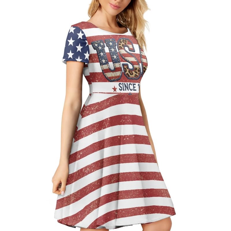 Image of Irisjudy T Shirt Dress for Women Short Sleeve Girls Short Sleeve Dress Plus Size, O Neck Knee Length Midi Dress for Ladies
