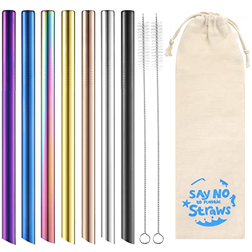 ecooe Edelstahl Bubble Tea Strohhalme Wiederverwendbare Trinkhalme BPA-free 7 Trinkröhrchen Bunt 1.2 * 21.5cm 2 Reinigungsbürsten Umweltfreundlich Spülmaschinenfest Für Smoothie,Milchshake,Saft