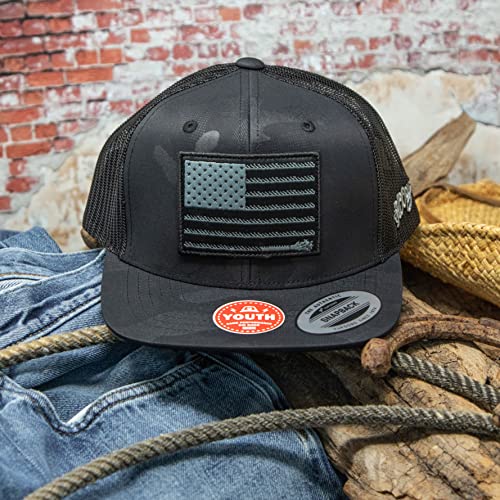 HOOEY Youth Adjustable Snapback Mesh Back Trucker Hat (Liberty Roper - Black Camo)2