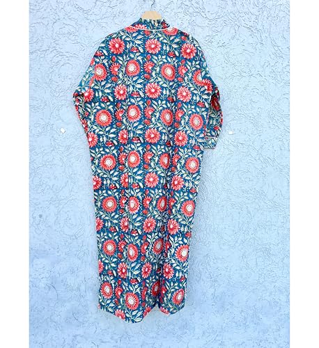 Image of Hand block print Cotton Kimono bikini cover up,Indian Hand block print Cotton Bath Robe,Swim Wear,Nighrwere Dressing Gown