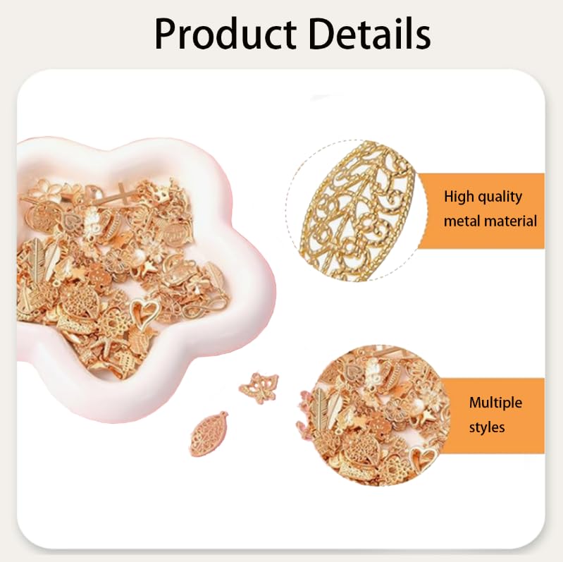 Image of Zibuyu 100Pcs Mixed Charms for Jewelry Making, Vintage Metal Pendants | with Lobster Clasps, DIY Bracelet & Jewellery Making Materials Kit with Charms, for Necklaces, Earrings, Keychains (7 Colors)