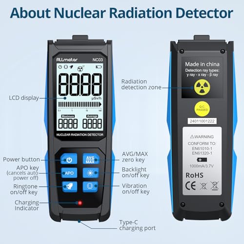 Image of Geiger Counter Nuclear Radiation Detector - Professional Grade GM Tube Dosimeter with USB-C Rechargeable Battery & Triple Alert System