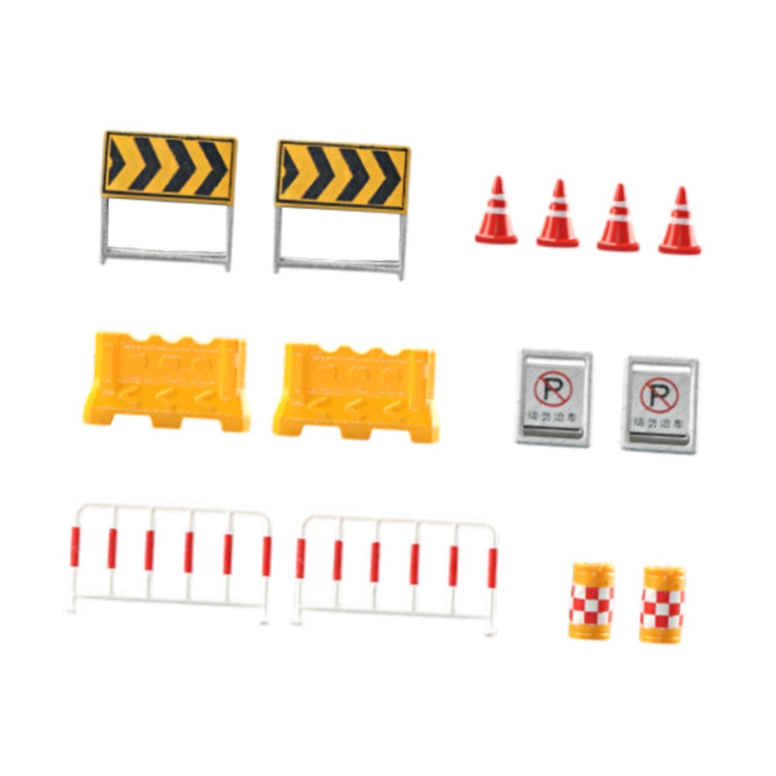 Amagogo 14x Mini Roadblocks Toyset 1/64 Scala Segnali stradali Segnali stradali in Miniatura per Diorama Fotografia Puntelli Ornamento
