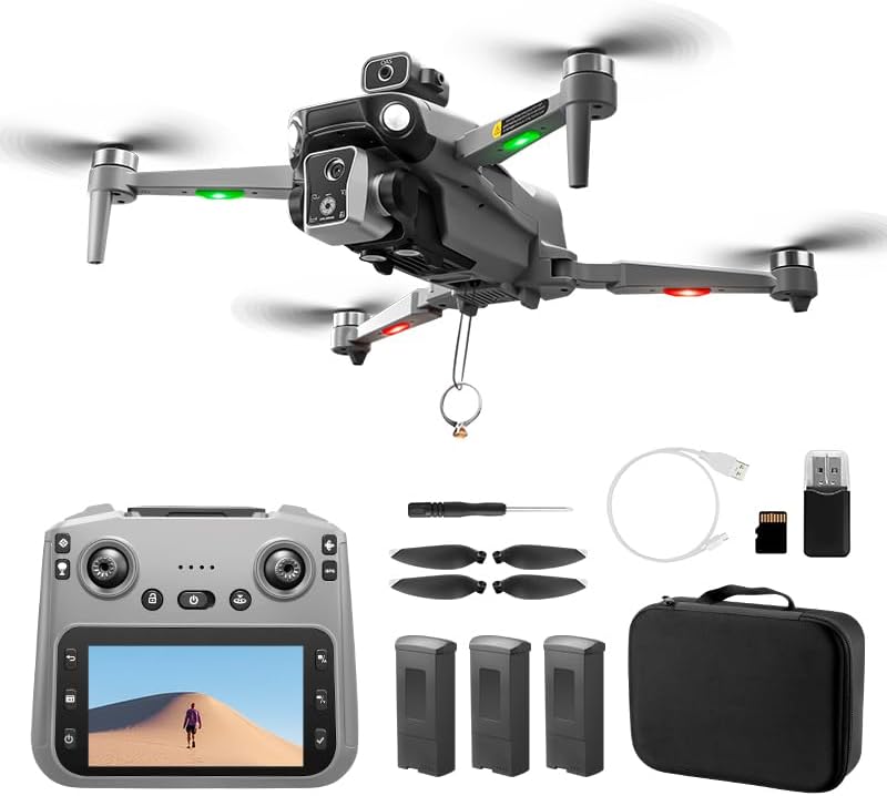 K19 GPS Drone with 4K EIS Camera for Adults, RC Drone with 4.5″ HD Screen on Controller, 60 Mins Flight, Long Range Transmission, Follow Me, Auto Return, Brushless Motor, Obstacle Avoidance, Lightweight and Foldable Quadcopter for Beginner Gifts Toy