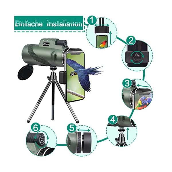 Monokular Teleskop,12x50 HD Monokulare Fernrohr Wasserdicht mit Handy Halter & Stativ, BAK4-Prisma und FMC, Monocular… – Bild 3