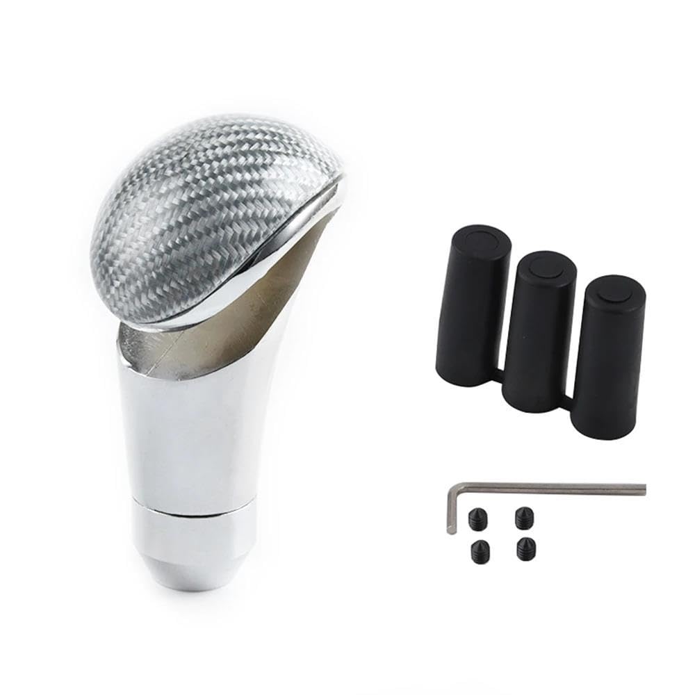 HYASDBWE Car AT MT Carbon Fiber Aluminum Universal Gear Shift Knob Shifter Lever Knobs Car Modification Gear Shifter Parts(Silver)