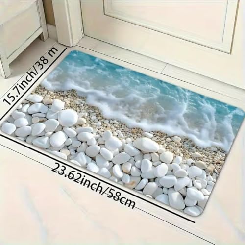 Image of Arviz 3D Bathroom Door Mat, Anti-Slip Rectangular Doormat for Bathroom, Rubber 3D Patterned Water Soaking Floor Mat, Sea Design Soft Cushion Carpet Rug for Home, Entryway, Office, Kitchen