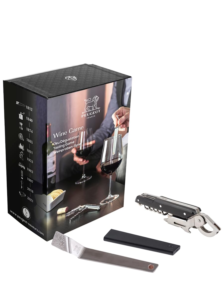 Peugeot - Coffret Dégustation Wine Game - Clef du Vin Travel + Tire-Bouchon Clavelin - pour Déboucher et Reproduire Le Vieillissement du Vin - Idée Cadeau Oenologie