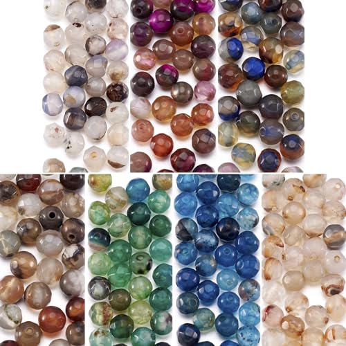 PandaHall 280pcs Natural Agate Beads 4mm Faceted Round Gemstone Loose Beads Spacer for DIY Bracelet Necklace Earring Jewelry Making
