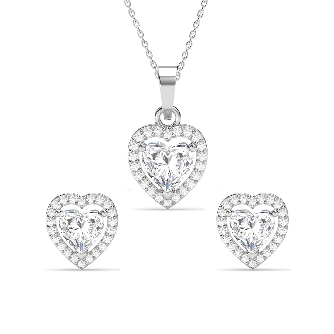Clara 925 Sterling Silver Zilvia Heart Solitaire Pendant Earrings Chain Necklace Jewellery Set | Platinum Plated, Swiss Zirconia |Gift for Women and Girls (B0DFMG2LSQ) Amazon Price History, Amazon Price Tracker
