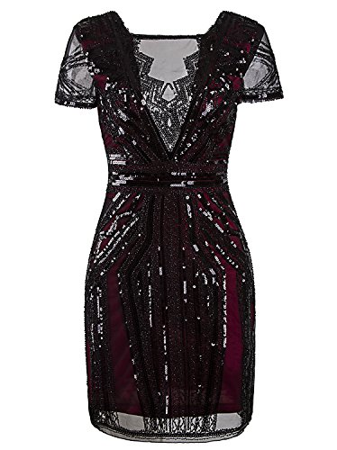 Image of Vijiv 1920s Short Prom Dresses V Neck Inspired Sequins Cocktail Flapper Dress