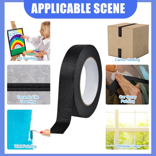 NAROSEBE 3 Rollen Schwarzes Malerband Kunsthandwerk Klebeband Abdeckband Kreppbänder Schmales Malerabdeckband Masking Tape Dekorieren Malerband für Auto Schule Büro Heimwerkerprojekte, 50mx2,5cm