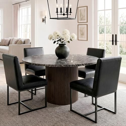 Image of HNY Modern Dining Chairs Set of 4, Upholstered Leather Dining Room Chairs with Ergonomic Back & Metal Frame for Home, Kitchen, Apartment, Black