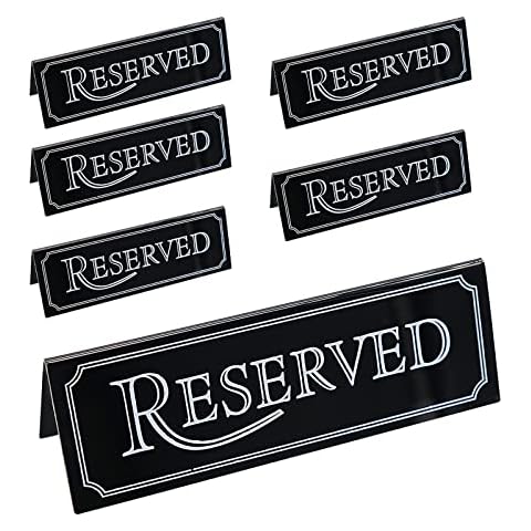 6 Pieces Acrylic Reserved Table Signs, Reusable Tent Card Black Double Sided Table Place Card for Table Setting Restaurant Wedding Reception Parties Events Celebrations (Black) Cover