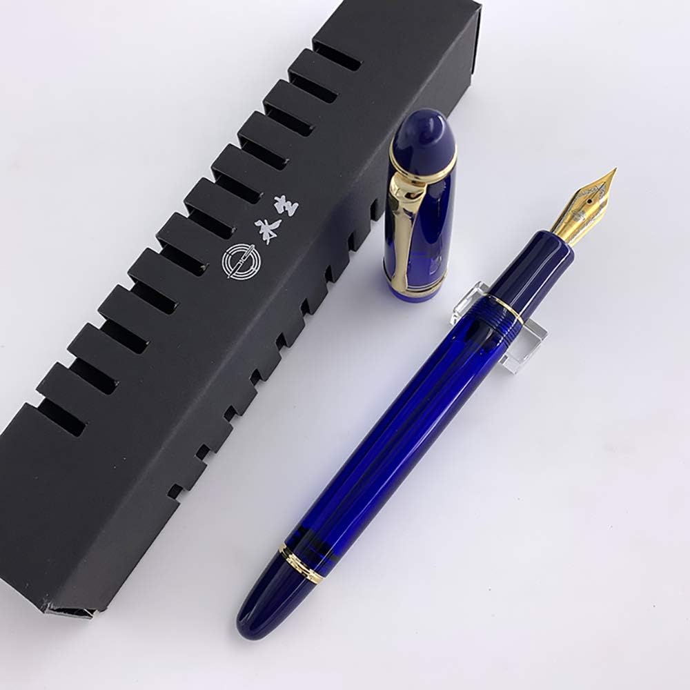 Yongsheng 699 Vacuum Filling Fountain Pen 0.5mm Fine Nib with Original Box - Transparent Blue Acrylic