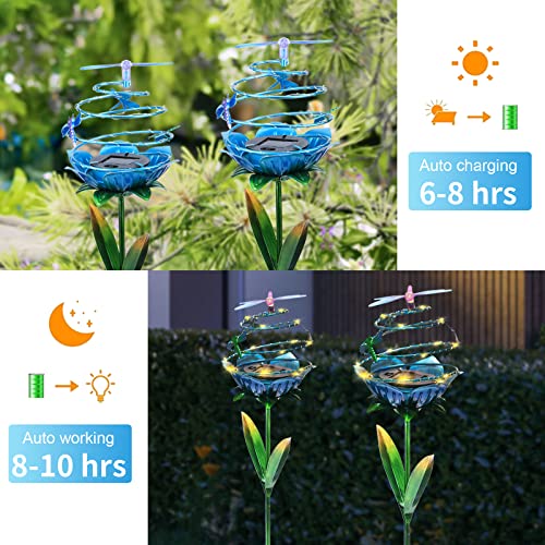 Afirst Solar Lights Outdoor Waterproof - Solar Garden Stakes Dragonfly Flower 20 Leds Spiral Metal Decorative For Pathway Yard Lawn Outdoor Decoration 2 Packs #TOP2