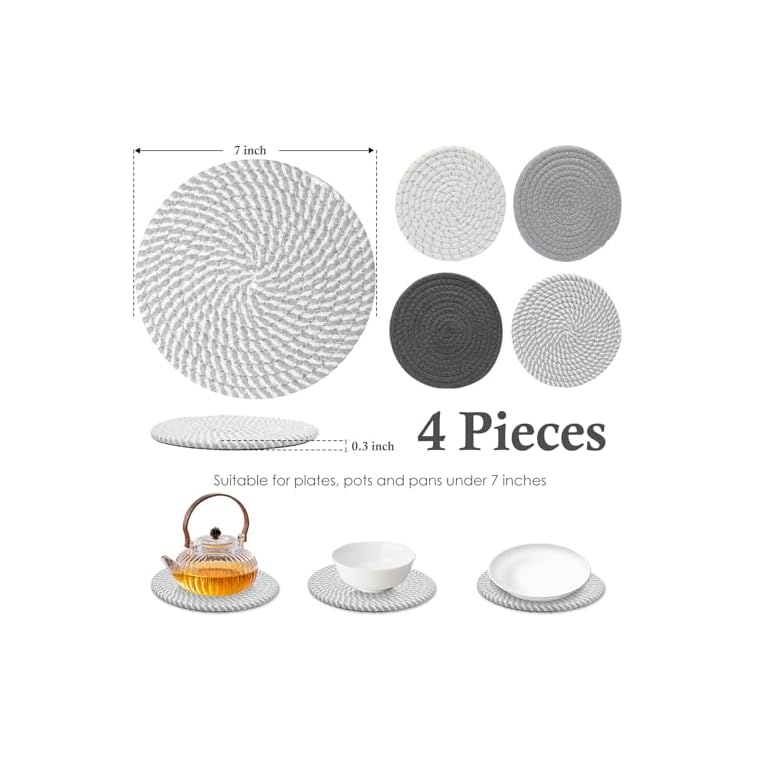 Billbotk 7" Trivets for Dishes, Pots and Pans, 4 Heat Resistant Hot Pads, Pot Holders for Kitchen, Plate Mats for Countertops, Table, Home Essentials, Farmhouse Decor - Image 3