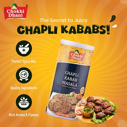 Image of Chokhi Dhani Chapli Kabab Masala 100g | Mughlai BBQ Spice Mix for Chapli, Seekh & Shami Kabab | Spicy Aromatic Kebab Masala | Authentic Desi Grilling Flavour