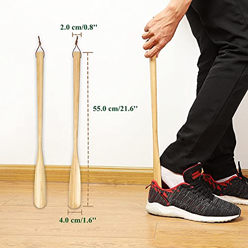 Xtracare 21.6'' Long Handled Bamboo Wooden Shoe Horn,Wood Shoe Horn Long Handle For Seniors,Women And Men To Use While Standing,Professional Wooden Shoehorn With Leather Strap For Hanging #TOP5