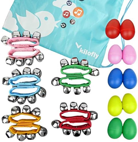 kilofly Musical Instruments Rhythm Toys Value Pack 10 Maracas & 10 Wrist Bells