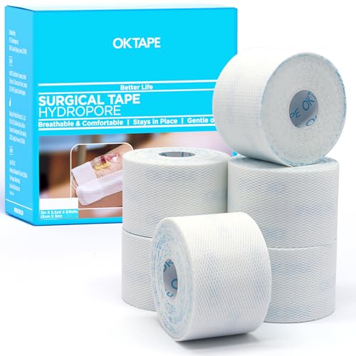 OK TAPE Hypoallergenic Surgical Tape 2 inch x 5.5yd |6 Rolls,Dry Medical Tape for Skin, Tube,