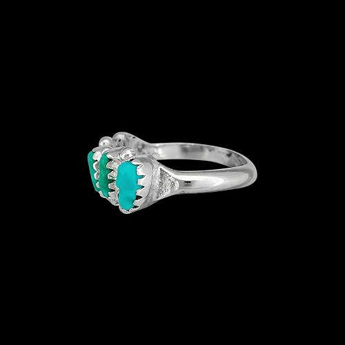 Vista 8 de Tamaño 6-925 Anillo de cabujón turquesa ovalado de la belleza durmiente de la plata esterlina, diseño rectangular segmentado, joyería de piedras