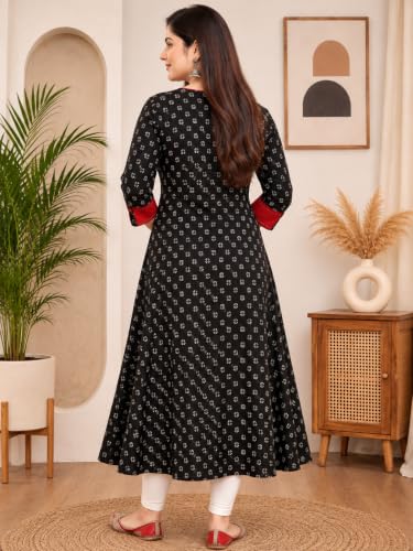 Image of Yash Gallery Women's Cotton Relaxed Fit Anarkali Plus Size Printed Kurta