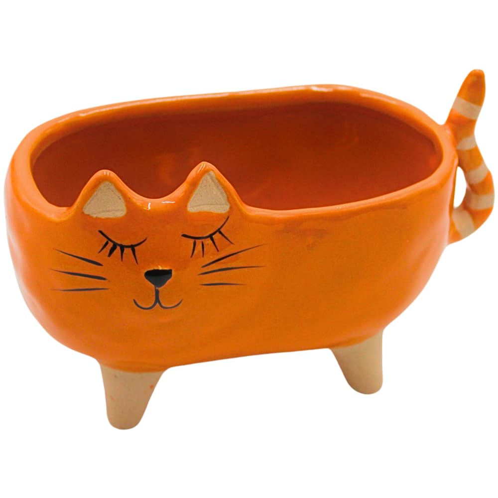 Dekohelden24 Ceramic Planter/Planter/Pink Cat Design Dimensions (L x W x H): Approx. 16 x 8.5 x 10 cm