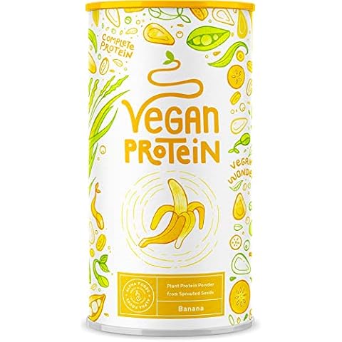 Vegan Protein - TROPICAL BANANA - Pflanzliches Proteinpulver aus gesprossten Reis, Erbsen, Sojabohnen, Leinsamen, Amaranth, Sonnenblumen- und Kürbiskernen - 600 Gramm Pulver Cover