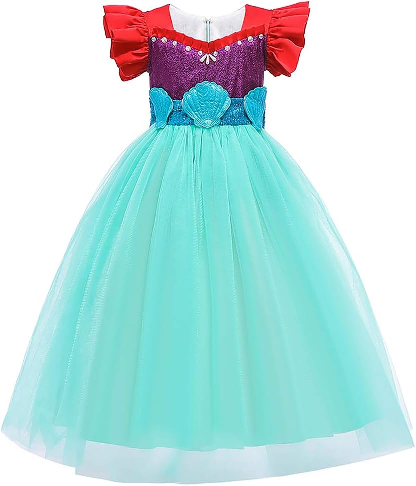 Little Girls Mermaid Princess Costume Ariel Princess Dress Birthday Halloween Party Cosplay Dress Up with Accessories