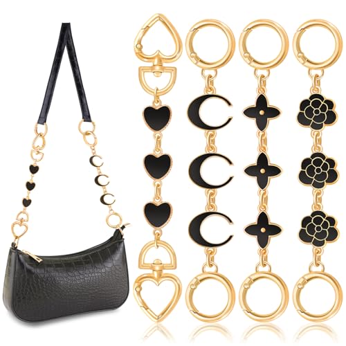TINKRSTUFF 4Pcs Gold Bag Extender Chains (Black Multishapes)