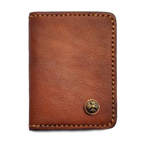 Handmade Leather Bifold Wallet, Brown with Decorative Stitching