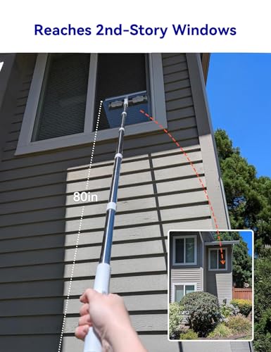 Image of CTIME 80 inch Window Washing Kit with Extension Pole : Professional Window Cleaner Tool | Window Cleaning Squeegee Kit for High /Outdoor /Glass & Bathroom Surfaces with Storage Bag + 5 Microfiber Cloths