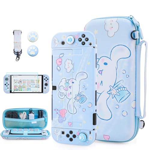 FUNDIARY Capa de viagem de cachorro azul com desenho animado para Nintendo Switch OLED, estojo rígid