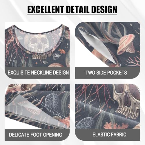 ALAZA Skulls and Jellyfish Pajama Set Short Sleeve Sleepwear Soft Lounge Nightwear4