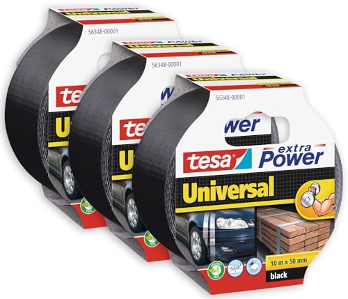 Image of tesa Extra Power Universal Duct Tape - Extra Strong Hold - Duct Tape for Repairs, Fixing, Sealing and More - Black - 3 Roll - 10m x 50mm