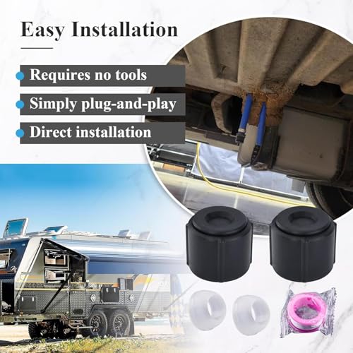 Image of 2 Pcs Black Plastic Low Point Drain Seals /Caps w /Sealing Ring & Teflon Tape | Fits RV, Camper, Travel Trailer 1 /2 Inch Hot & Cold Water Lines, Fit for Pex Pipe /Tubing Fittings, RV Accessories / Fittings