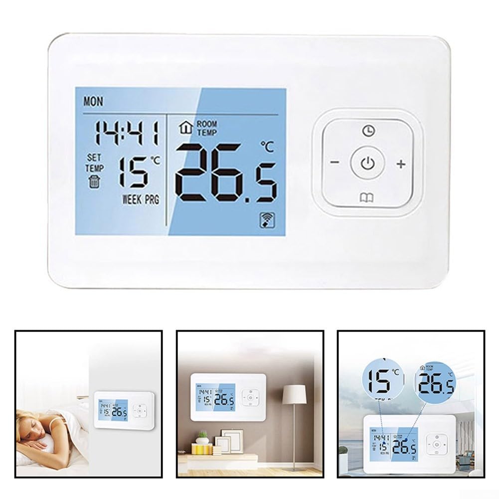 Termostato inteligente, modos manuales y automáticos, precisión de 1 °C, ajustes programables semanales, función de bloqueo infantil, adecuado para calderas y sistemas de calefacción de agua