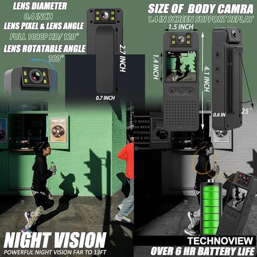 Image of TECHNOVIEW 1080P HD Audio Video Recorder with 1.4-inch Screen, 180 Rotating Lens, Night Hd Vision, Noise Reduction Recording, Smart Ap Hotspot, Mobile Monitoring - Black