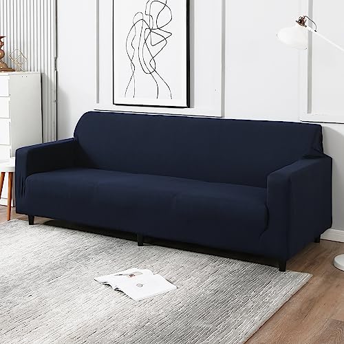 Image of HOKIPO 140 GSM Sofa Cover 5 Seater Elastic Stretchable Sofa Slipcover Protector, Space Blue (AR-4277-E6*2 + AR-4279-E6)