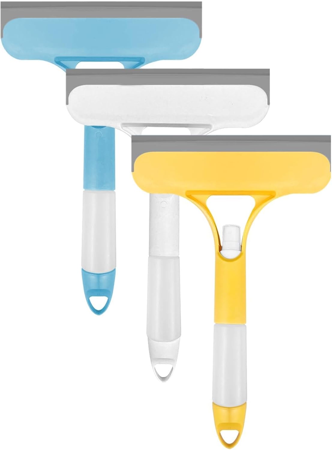 3-in-1 Spray Window Water Absorber Cleaner Scraper, Scraper with Spray Device, for Shower Glass, Mirrors, Cars, Household Window Cleaning Tools (Yellow, Blue, White)