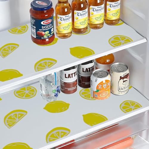 Image of Anti-Slip Kitchen Cabinet Drawer Shelf Mat Liner Sheets for Waterproof Shelf Paper with Modern Pattern EVA Cabinet Mat Easy to Cut- Sheet for Fridge (Lemon, 45x300 CM)